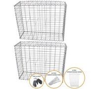 Lot de 2 Paniers de Gabions Argentés en Acier Galvanisé pour Projets d’Aménagement Extérieur, Murs de Soutènement, Clôture de Jardin. 100 x 80 x 30cm