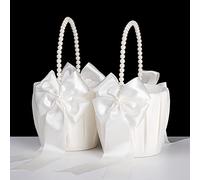 Lot de 2 paniers de mariage pour bouquetière, avec nœud papillon pour bouquetière, ivoire