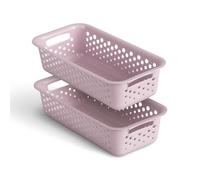 Lot de 2 paniers de rangement, 0,7 l, avec poignées, sans BPA, organiseur, 20 x 10 x 5 cm, rose, pour salle de bain, cuisine, chambre à coucher, panier ménager