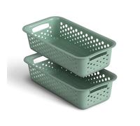 Lot de 2 paniers de rangement, 0,7 l, avec poignées, sans BPA, organiseur, 20 x 10 x 5 cm, verts, pour salle de bain, cuisine, chambre à coucher, panier ménager