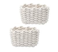 Lot de 2 paniers de rangement à langer - Petit panier tressé - Panier de rangement en coton doux - Carré - Salle de bain - Jouets - Mini panier blanc (blanc)