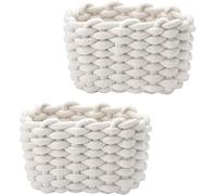 Lot de 2 paniers de rangement à langer Petit panier tressé Panier de rangement en coton doux Carré Salle de bain Jouets Mini panier blanc (blanc)