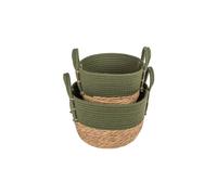 Lot de 2 paniers de rangement avec poignées latérales - Set de paniers empilables pour magazines et jeux, pour salon et chambre, en coton et algue marine, 18 x 25 cm et 20 x 30 cm, vert et marron