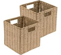 Lot de 2 paniers de rangement cubiques tissés en osier avec poignées, durable et écologique pour salle de bain, chambre, salon, rangement de jouets, buanderie et organisation de la maison, 25 x 25 x