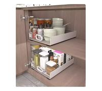 Lot de 2 paniers de rangement d'angle avec rails coulissants sans perçage sous l'évier pour un rangement facile de la cuisine (37,5 x 30 x 8 cm)