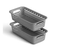 Lot de 2 paniers de rangement de 0,7 l avec poignées - Sans BPA - Organiseur (20 x 10 x 5 cm/Anthracite) - Panier pour salle de bain, cuisine, chambre, panier de ménage
