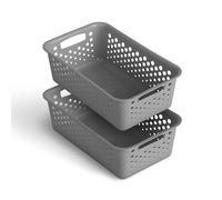 Lot de 2 paniers de rangement de 2 l, avec poignées, sans BPA, organiseur, 25 x 16 x 8 cm, anthracite, pour salle de bain, cuisine, chambre à coucher, panier ménager
