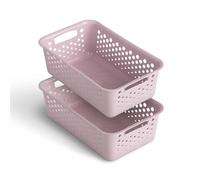 Lot de 2 paniers de rangement de 2 l, avec poignées, sans BPA, organiseur, 25 x 16 x 8 cm, rose, pour salle de bain, cuisine, chambre à coucher, panier ménager