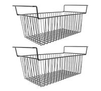 Lot de 2 paniers de rangement en fil de fer pour congélateur - Panier profond - Étagère de rangement empilable en fil métallique - Noir - 56,5 x 25,2 x 25,2 cm