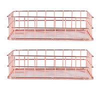 Lot de 2 Paniers de Rangement en Fil Métallique, Plateau de Rangement pour Collations en or Rose, Panier de Rangement en Métal, Conteneur de Rangement de Bureau Rustique pour Chambre à Coucher,(L)
