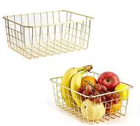 Lot de 2 paniers de rangement en fil métallique pour salon, cuisine, salle de bain Doré