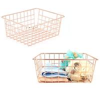 Lot de 2 paniers de rangement en fil métallique pour salon, cuisine, salle de bain Doré rose