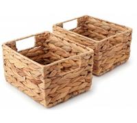 Lot de 2 paniers de rangement en jacinthe d'eau - Panier rectangulaire tressé à la main et stable - Panier décoratif naturel pour salle de bain, cuisine et étagère - 21 x 16 x 12 cm