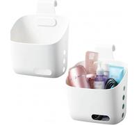 Lot de 2 paniers de rangement en plastique à suspendre avec crochet amovible, accrochez-le derrière une porte ou sur une balustrade, au-dessus d'une porte d'armoire, blanc