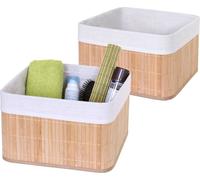 lot de 2 paniers de rangement HWC-C21, panier Boîte de rangement Boîte de tri Panier d'étagère, bambou ~ couleur naturelle