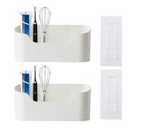 Lot de 2 paniers de rangement muraux pour réfrigérateur de cuisine, salle de bain, sans perçage, bord lisse, rangement avec crochets pour économiser de l'espace