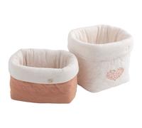 Lot de 2 panières de rangement en coton matelassé - petit nuage blanc/rose TU