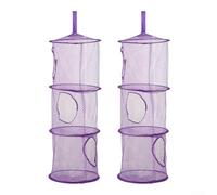 Lot de 2 paniers de rangement pliables en maille triple couche pour l'organisation de la maison, adaptés pour accrocher sur des tringles de placard et des portes (violet)