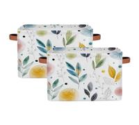Lot de 2 paniers de rangement pliables pour étagères, placard, aquarelle, feuilles botaniques abstraites, boîtes de rangement avec poignées, boîte de rangement pliable en tissu pour chambre à coucher