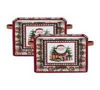 Lot de 2 paniers de rangement pliables pour étagères, placards, Père Noël sur tartan à carreaux avec poignées, boîte de rangement pliable en tissu pour chambre à coucher, vêtements, salle de jeux