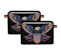 Lot de 2 paniers de rangement pour étagères, motif drapeau des États-Unis, aigle avec poignées, boîtes de rangement pour organiser vêtements, jouets, livres