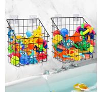 Lot de 2 paniers de rangement pour jouets de bain, grand panier de douche en métal, panier de douche mural à suspendre, support de jouets de bain pour baignoire pour un accès facile et le tri des