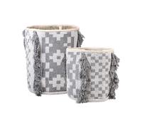 Lot de 2 Paniers de Rangement pour Linge Boho en Coton Blanc Cassé et Gris Kalai