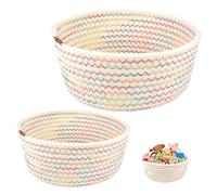 Lot de 2 paniers de rangement tressés empilables en corde de coton - Décoration chambre d'enfant, salle de bain, salon - Panier tressé pour table à langer