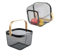 Lot de 2 paniers de récolte de jardin, paniers de pique-nique avec maille métallique durable et poignée en bambou, parfaits pour le shopping, le jardinage, les pique-niques et l'organisation