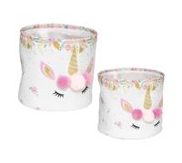 Atmosphera - Paniers déco enfant Licorne 30 cm - Lot de 2 - Blanc