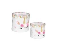 Atmosphera - Paniers déco enfant Licorne 30 cm - Lot de 2 - Blanc
