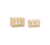 Lot de 2 paniers en bambou beige, avec couvercle, rectangulaires - Hübsch, Cheery - 46x35x27 cm