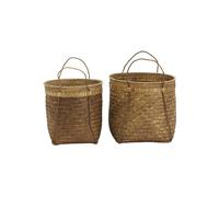 Lot de 2 paniers en bambou et rotin beige, cube, 2 tailles, avec poignées - House Doctor, Balie - 45x45x43 cm