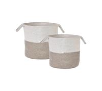 Lot de 2 Paniers en Coton Beige et Blanc Rond 33/35 cm Corbeille à Linge Pazha