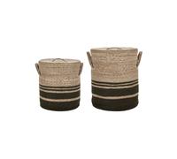 Lot de 2 paniers en fibres naturelles beige, rond, avec couvercle - House Doctor, Laundry - Ø40xH50 cm