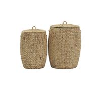 Lot de 2 paniers en fibres naturelles beige, ronds, tressés main, structure en fil d'acier - House Doctor, Nature - Ø37x57 cm