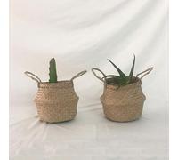 Lot de 2 paniers en jonc de mer naturel tissé à la main pliable pour décoration, pique-nique, épicerie, plage, jouets