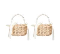 Lot de 2 paniers en osier pour fille - Pour mariage - Fabriqué à la main - Avec anse - Pour mariage et fête