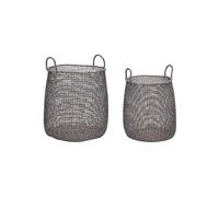 Lot de 2 paniers en papier bleu, cylindriques, osier tissé - Hübsch, Mist - Ø35xH44 cm