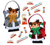 Lot de 2 paniers feutrines Renne Rouge et Gris à sequin garnis de 30 chocolats Kinder SchokoBons, mini Bueno, Maxi et Country