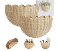 Lot de 2 paniers muraux festonnés en osier à suspendre pour mur, décoration d'intérieur, salle de bain, chambre à coucher, salon (kaki-2 pièces)