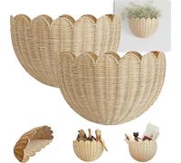 Lot de 2 paniers muraux festonnés en osier festonné à suspendre pour mur, décoration d'intérieur, salle de bain, chambre à coucher, salon