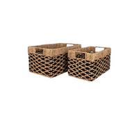 Lot de 2 Paniers Rectangles en Fibre Naturelle Motifs Géométriques Noir et Naturel - TESSY -