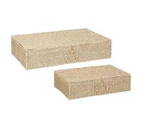 Lot de 2 paniers rectangulaires avec couvercle fermable et poignée Atmosphera Cora beige