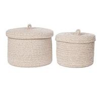 Lot de 2 paniers ronds en coton beige avec couvercles - SYBELLE -