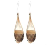 Lot de 2 paniers suspendus avec rotin ventilé et crochet en métal pour cultiver des orchidées, des plantes grasses, des vignes et des petites plantes