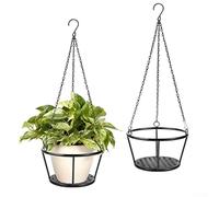 Lot de 2 paniers suspendus en métal noir, design moderne du milieu du siècle, cadre robuste résistant à la rouille, décoration verticale peu encombrante pour balcon, porche, bureau