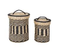Lot de 2 Paniers Tressés Ethniques Coloris Naturel et Noir avec Couvercle - NORA
