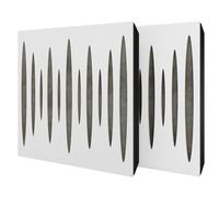 Lot de 2 panneaux acoustiques diffusants avec tissu en velours et kit de montage | 50x50x5cm | Réflexion - Insonorisation | Traitement acoustique de la maison | [PULSAR - Blanc | Gris]