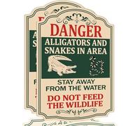 Lot de 2 panneaux « Danger - Alligators And Snakes In Area » « Beware of alligator Stay away from the water » - Do Not Feed Wildlife - Lot de 2 panneaux en aluminium réfléchissant antirouille